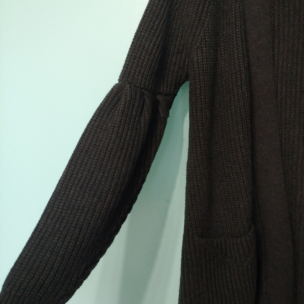 ANTHROPOLOGIE KNITTED & KNOTTED DARK Gray MAJELLA Open Front WOOL BLEND CARDIGAN - Picture 6 of 16